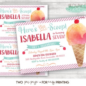 INSTANT DOWNLOAD, Printable Ice Cream Birthday Party Invitation, Ice Cream Birthday Invitation, Editable PDF image 3