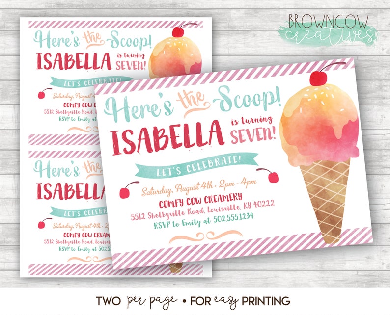 INSTANT DOWNLOAD, Printable Ice Cream Birthday Party Invitation, Ice Cream Birthday Invitation, Editable PDF image 3