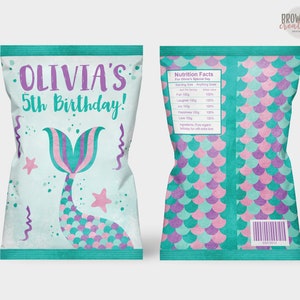 Mermaid Chip Bags, Mermaid Birthday Favors, Mermaid Chip Bag Favors, Editable, Instant Access image 2