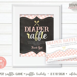 Baby-Q Diaper Raffle Tickets, Baby Girl Shower, BBQ Baby Shower Girl Diaper Raffle Tickets and Sign, Instant Access, Editable