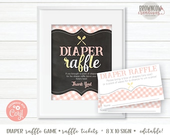 Baby-Q Diaper Raffle Tickets & Sign, BBQ Baby Shower (Editable)