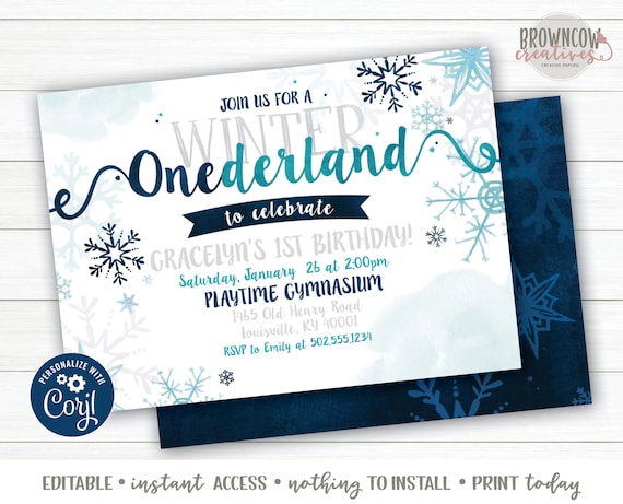Download Winter Onederland Boy Invitation Onederland Boy First Birthday Invitation Winter Birthday Invitation Instant Access Corjl By Browncow Creatives Catch My Party