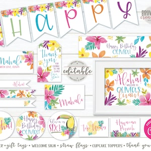 Luau Party Decorations, Printable Luau Party Decorations, Luau Party, Summer Party, Pool Party, Instant Access, Editable