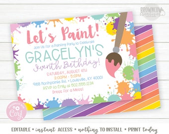 Editable Painting Party Invitation, Art Birthday Party Invitation, Painting Birthday Party Invitation, Instant, Corjl