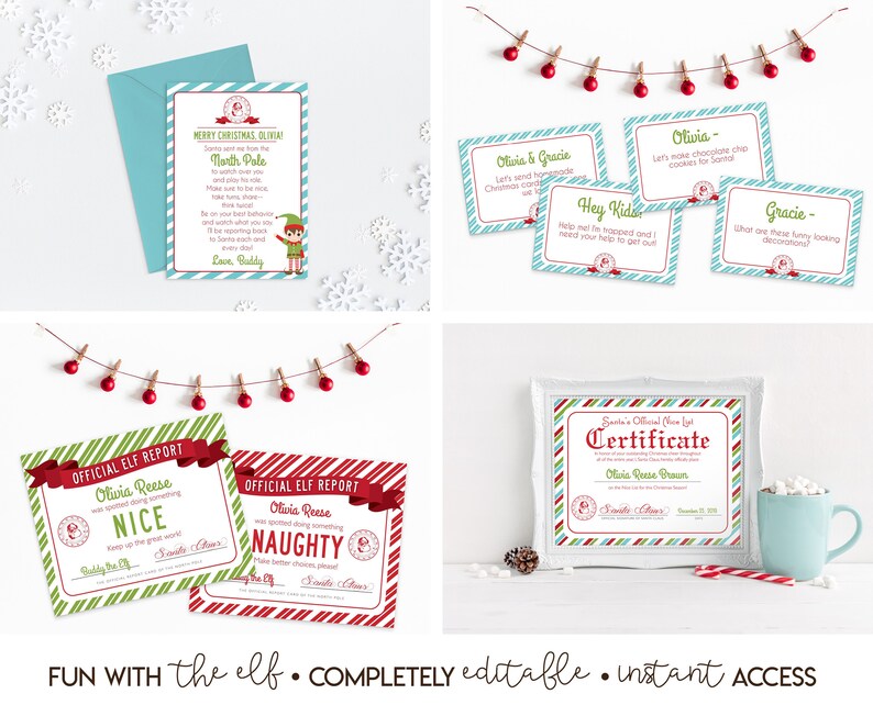 EDITABLE Elf Mischief Kit, Letter from the Elf, Elf Letters, Elf Notes, Christmas Elf, Naughty Nice Report Cards, Nice List, Instant image 1