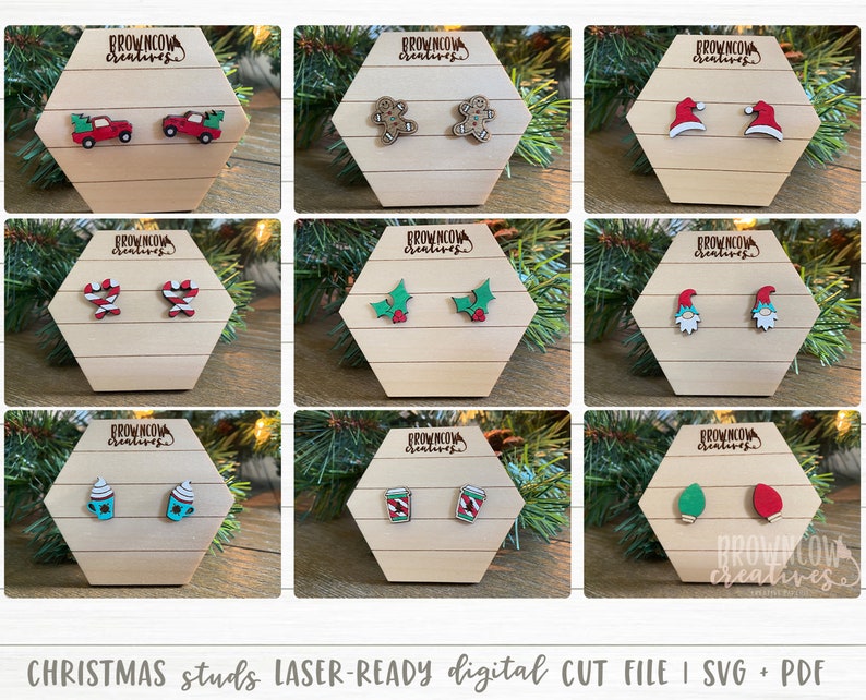 Christmas Stud Earrings Lasercut Bundle Christmas Stud Etsy
