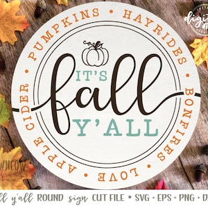 It&#39;s Fall Y&#39;all Round Welcome Sign SVG/Cut File, Instant Download Digital Fall Sign SVG