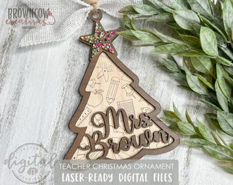 Personalizable Teacher Christmas Ornament Laser Cut File (Digital Download)
