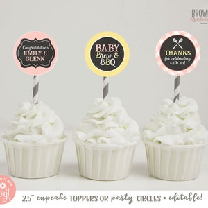 BBQ Baby Shower Cupcake Toppers, Couples Baby Shower Cupcake Toppers, Baby-Q Cupcake Toppers, Editable, Instant Access