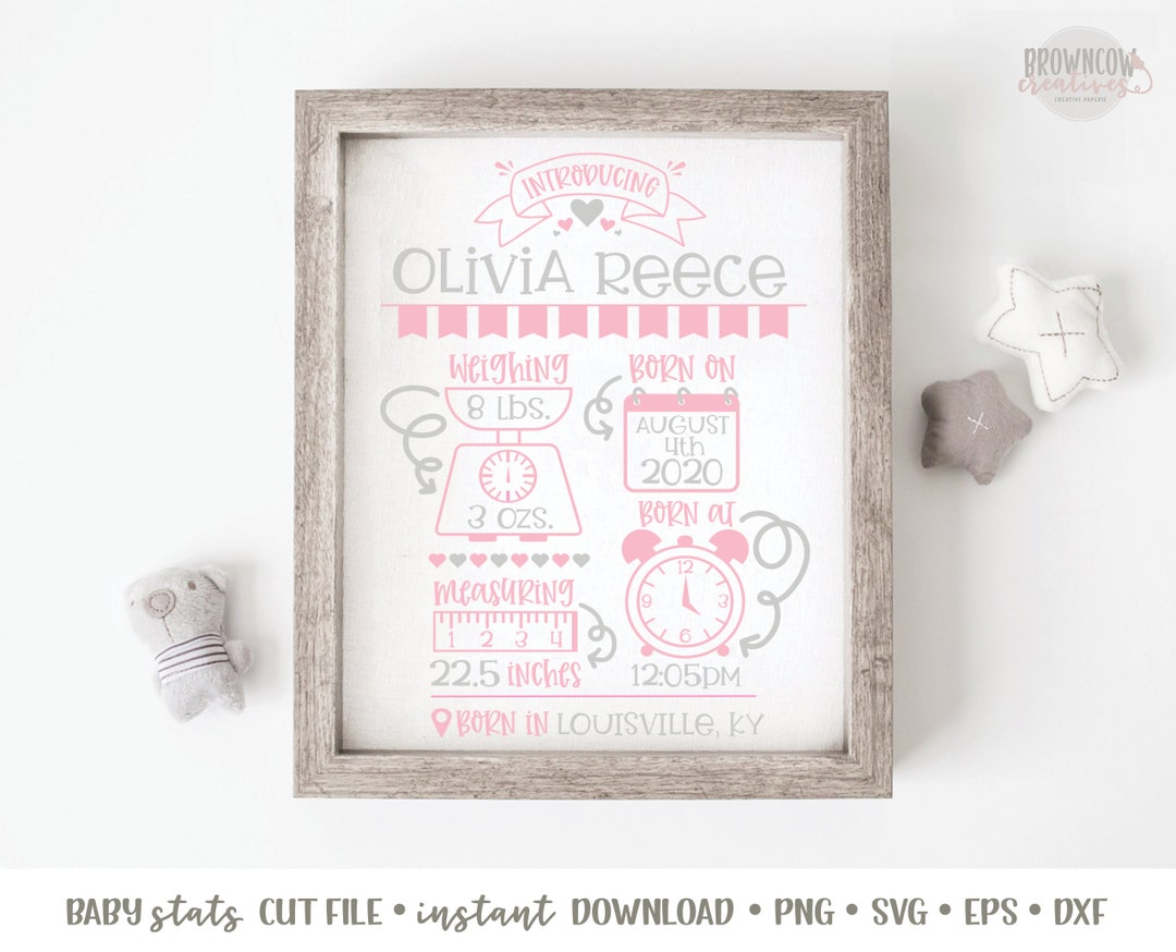Baby Stats SVG Cut File, Girl Birth Announcement Template - Etsy