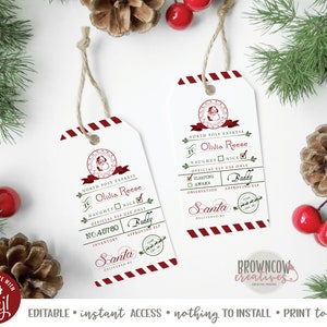Etiquetas oficiais para presentes do Papai Noel, etiquetas para presentes do Papai Noel, etiquetas do Papai Noel, imprimíveis, editáveis, instantâneas