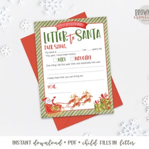 Letter to Santa, Fill in Letter to Santa, Santa Letter, Christmas Wish List Letter, Instant Download image 1