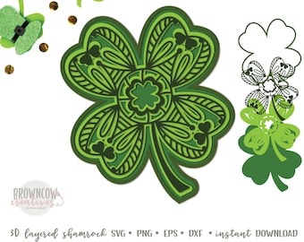 3D Layered Shamrock Cut File, St. Patrick's Day SVG (Digital Download)