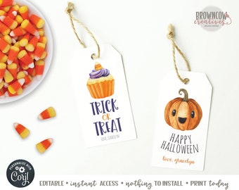 Editable Halloween Gift Tags, Party Favor (Digital Download)