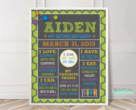 Printable Science Birthday Milestone Poster, Science Party Sign, Slime Party Poster, Science Birthday Il_570xn