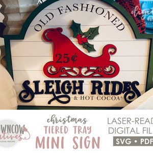 Christmas Sleigh Rides Tiered Tray Mini Sign LASERCUT File, Digital Download