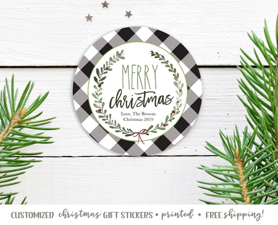 Buffalo Check Christmas Gift Stickers, Christmas Stickers, Gift Tags, Customized, Printed, Free Shipping Il_570xn