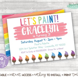 Art Party Invitation, Instant Invitation, Editable Invitation, Art Splatter Party, Art Birthday Party, Creative Party, Corjl