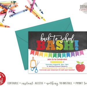 Back to School Party Invitation, Back to School Invitation, School Invitation, Meet the Teacher Invitation, Editable, Instant Access