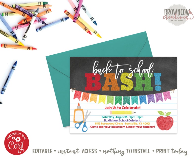 Back to School Party Invitation, Back to School Invitation, School Invitation, Meet the Teacher Invitation, Editable, Instant Access image 1