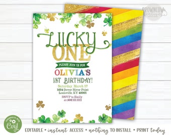 Lucky One St. Patrick's Day First Birthday Invitation, 1st Birthday Invitation, Lucky Invitation, Editable, Instant Access, St. Pat's Day