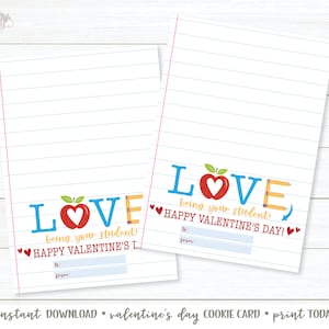 Carte à biscuits Saint-Valentin, carte à biscuits enseignant Saint-Valentin, carte à biscuits enseignant, carte à biscuits imprimable, carte à biscuits 3,5 x 5
