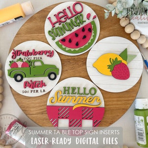 Summer Round Mini Sign Insert Laser Files, Summer DIY Paint Kit Laser Files, Interchangeable Sign Insert Cut Files, Summer Craft Laser File