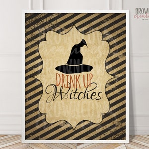 Drink Up Witches Halloween-kunstprint, feestdecor (digitale download) afbeelding 1