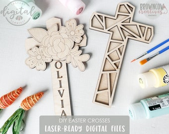 Easter Cross Laser Cut File: Floral & Mosaic Designs (SVG, PDF Digital Download)