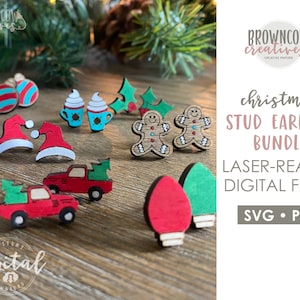 Christmas Stud Earrings Lasercut Bundle, Christmas Stud Earrings SVG Bundle