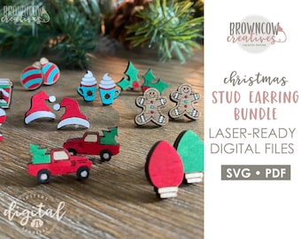 Christmas Stud Earrings Lasercut Bundle, Christmas Stud Earrings SVG Bundle