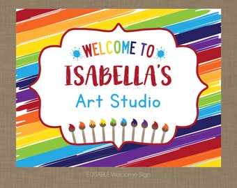 INSTANT DOWNLOAD! EDITABLE Art Party Welcome Sign / Primary Colors / Art Birthday Party / Painting Party