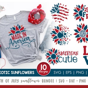 Patriotic Sunflower SVG, Patriotic Sunflower Cut Files, July 4th SVG, Fourth of July SVG, Fourth of July svg Bundle, Patriotic svg bundle