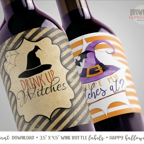 Halloween Wine Bottle Labels, Halloween Decoration, Halloween Party Decorations, Wine Labels, Instant Download