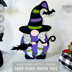 Halloween Standing Witch Gnome Lasercut File, Witch Gnome SVG, Halloween Cut File, Halloween SVG, Halloween Gnome SVG, Witch Gnome Cut File