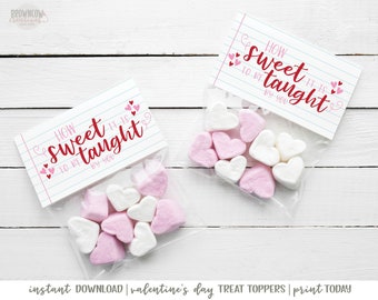 How Sweet it Is to Be Taught by You Valentines Day Treat Topper, Teacher Valentine Gift Tag, Printable Valentine's Day Gift Tag
