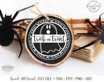 Trick or Treat Ghost Halloween Round Sign SVG/Cut File, Halloween SVG, Farmhouse Halloween SVG/Cut File