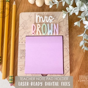 Archivo cortado con láser para sujetar notas para maestros, porta notas adhesivas para maestros con puntuación, SVG de agradecimiento para maestros, archivos láser para obsequios para maestros