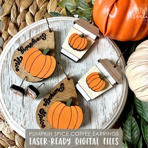 Pumpkin Spice Latte Earring Laser Cut Files, Fall Stud Earring Laser Files, File Dangle Earring Laser Files,  Fall Earring SVG Files