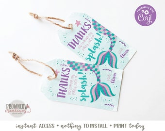 Mermaid Gift Tags, Editable, Instant Access, Mermaid Party Favor Tags, Corjl