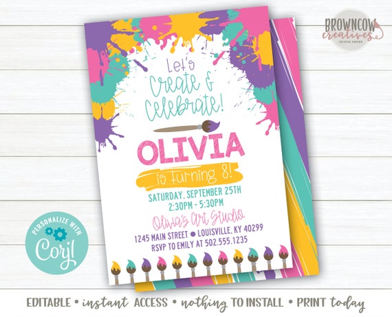 Art Party Invitation, Painting Party, Paint Party Invitation, Instantly Edit, Editable Invitation, Printable Invitation Il_570xn