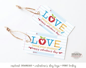 3.5" x 2" Valentine Teacher Hanging Gift Tag, Teacher Gift Tag, Valentine's Day Teacher Gift Tag, Treat Topper, Valentine's Day Gift Tag