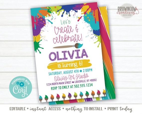 Art Party Invitation, Painting Party, Paint Party Invitation, Instantly Edit, Editable Invitation, Printable Invitation Il_570xn
