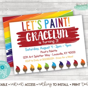 Editable Art Party Invitation, Splatter, Art Invitation, Painting Party Invitation, Art Birthday, Instant Invitation, Printable