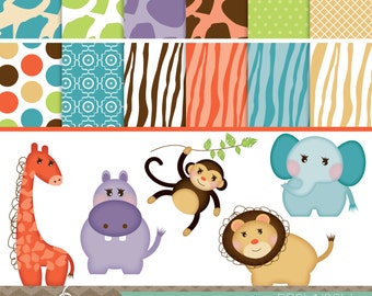 Baby Safari Animals Clip Art & Digital Papers