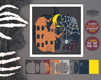Halloween Shadow Box, 3D Papercut SVG Cut File