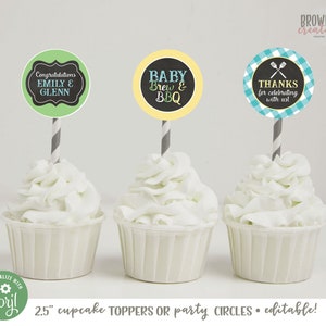 BBQ Baby Shower Cupcake Toppers, Boy Baby Shower, Couples Baby Shower Cupcake Toppers, Baby-Q Cupcake Toppers, Editable, Instant Access