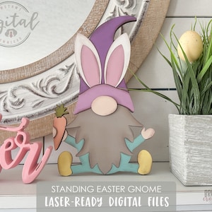 Easter Bunny Standing Gnome Laser Cut File, Laser-Ready Easter Gnome, Standing Gnome Cut File, Standing Easter Bunny Gnome Cut File