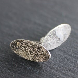 textured silver earrings - oval sterling silver studs - metalsmith artisan jewelry