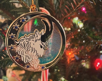 Winter Guardian - Yule Goat Snow Globe Ornament